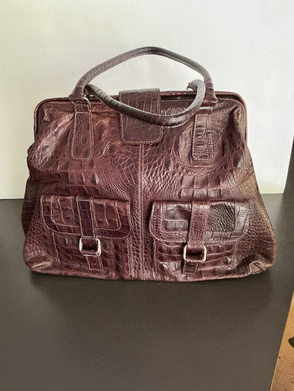 Gorgeous Argentine leather PRUNE CROC EMBOSSED Dr. bag